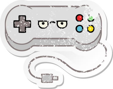 Bir insan tarafından çizilmiş sevimli bir çizgi film oyun denetleyicisinin sıkıntılı çıkartması