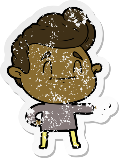 Bir insan tarafından çizilmiş mutlu bir çizgi film karakterinin sıkıntılı çıkartması.