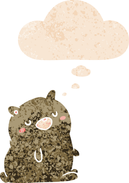 Düşünce baloncuğu ve grunge ile çizgi film ayısı bir insan tarafından çizilmiş tedirgin geçmiş doku