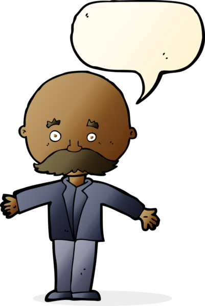 bir insan tarafından çizilmiş konuşma baloncuğuyla açık kollu kel bir adam.