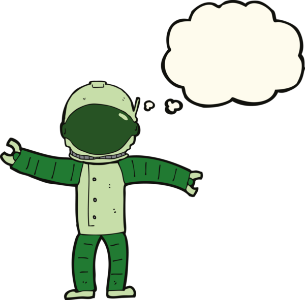 Bir insan tarafından çizilmiş düşünce baloncuklu astronot.