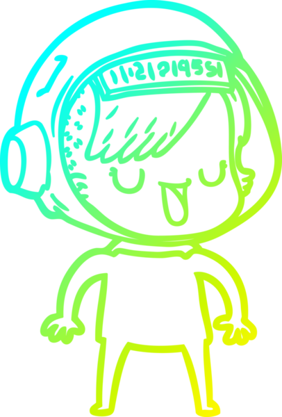 Bir insan tarafından çizilmiş soğuk gradyan çizgili astronot kadın çizimi.