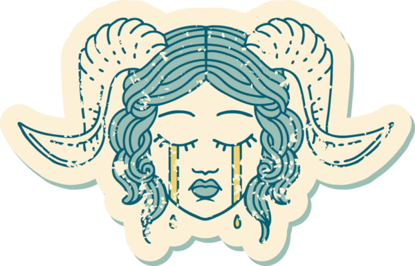 Bir insan tarafından çizilmiş ağlayan, bağlayan bir yüzün grunge çıkartması.