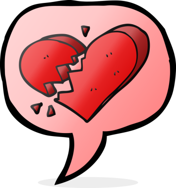 Bir insan tarafından çizilen serbest konuşma balonu karikatürü kırık kalp