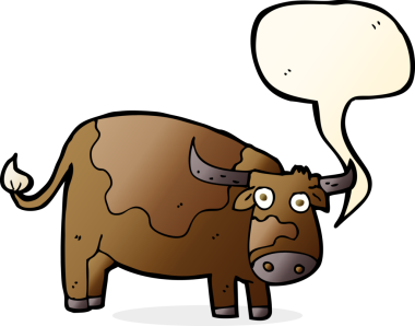 Bir insan tarafından çizilmiş konuşma balonlu bir inek.