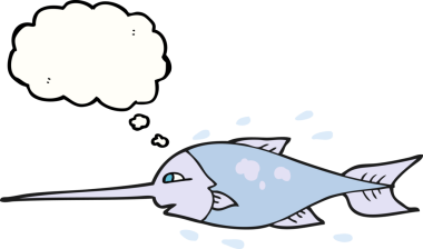 Bir insan tarafından çizilmiş serbest çizim baloncuk karikatür kılıç balığı.