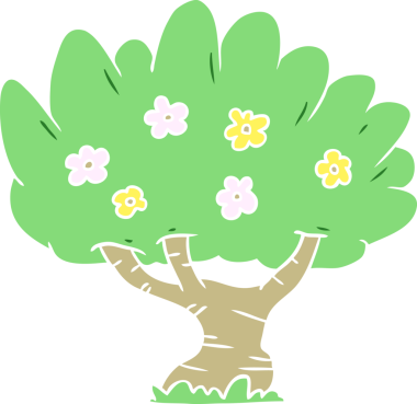 Bir insan tarafından çizilmiş düz renk çizgi film ağacı