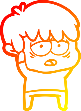 Bir insan tarafından çizilmiş, bitkin bir çocuğun sıcak çizgi çizimi.