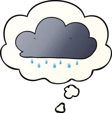 Düşünce baloncuklu karikatür yağmur bulutu bir insan tarafından çizilmiş.