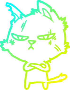 Bir insan tarafından çizilmiş sert bir çizgi film kedisinin soğuk gradyan çizimi