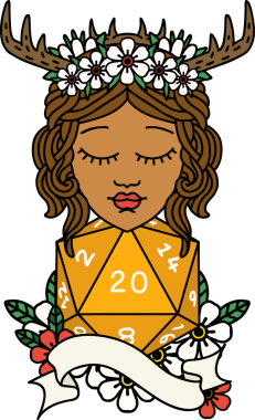 Retro Dövme Tarzı İnsan Druid Bir insan tarafından çizilmiş doğal yirmi zar ile