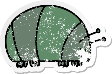 İnsan eliyle çizilmiş garip bir karikatür böceğinin sıkıntılı çıkartması.