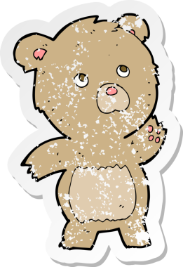 Bir insan tarafından çizilmiş garip bir oyuncak ayının gerilimli çıkartması.