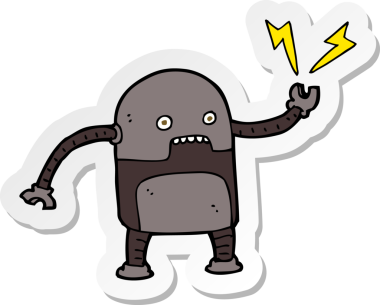 Bir insan tarafından çizilmiş komik çizgi film robotunun çıkartması.