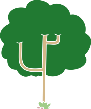 Bir insan tarafından çizilmiş tuhaf bir çizgi film ağacı.