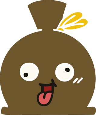 Bir insan tarafından çizilmiş bir çuvalın düz renkli retro karikatürü