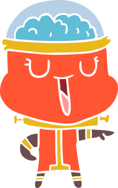 Bir insan tarafından çizilmiş mutlu düz renkli çizgi film robotu