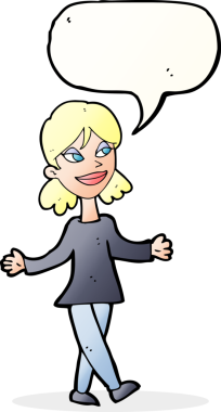 Bir insan tarafından çizilen konuşma baloncuğuyla ilgili endişesi olmayan çizgi film kadını.