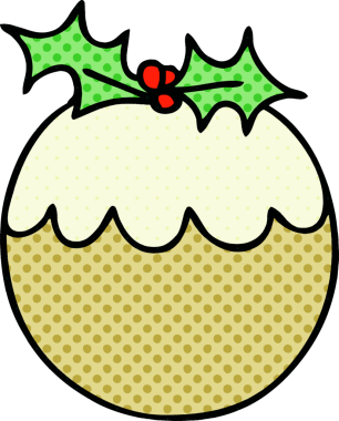 Bir insan tarafından çizilmiş tuhaf çizgi roman tarzı noel pudingi.