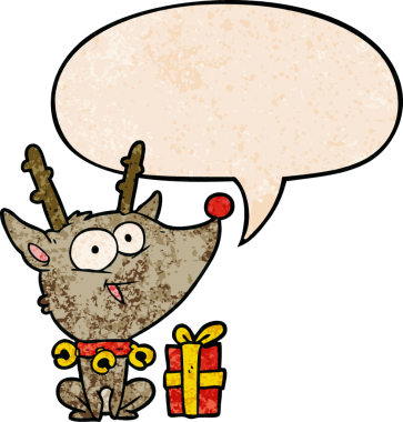 Bir insan tarafından çizilmiş retro desenli konuşma baloncuğu olan bir çizgi film Noel geyiği.