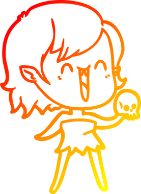 Bir insan tarafından çizilmiş sevimli, mutlu bir vampir kızın çizgi çizimi.