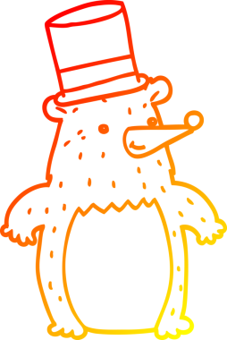 Bir insan tarafından çizilmiş silindir şapkalı çizgi film ayısının sıcak çizgi çizimi