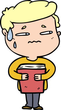 Bir insan tarafından çizilmiş kitabı taşıyan endişeli bir çocuk.