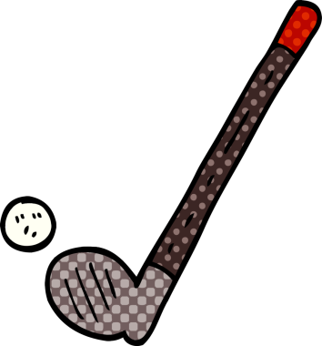 Bir insan tarafından çizilmiş karalama golf sopası ve top.