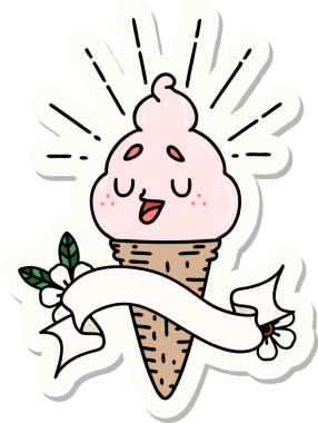 Bir insan tarafından çizilmiş dövme stili dondurma karakterinin çıkartması.