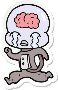 Bir insan tarafından çizilmiş, koca beyinli, ağlayan bir uzaylının çıkartması.