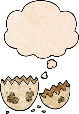 Bir insan tarafından çizilmiş grunge desenli düşünce baloncuğu ile kırılan yumurta.