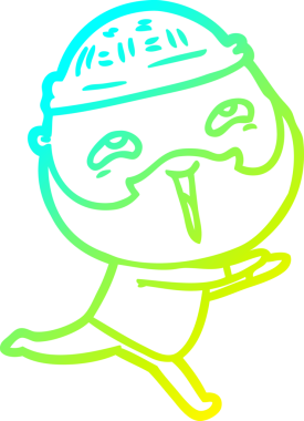 Bir insan tarafından çizilmiş, mutlu, sakallı, çizgi film karakteri.