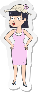 Bir insan tarafından çizilmiş güneş şapkalı bir karikatür kadının çıkartması.