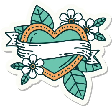 Bir insan tarafından çizilmiş geleneksel bir kalp ve bayrak stili dövme çıkartması.