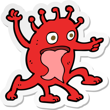 Bir insan tarafından çizilmiş garip, küçük bir uzaylının çıkartması.