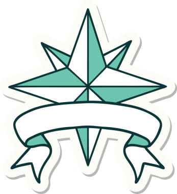 Bir insan tarafından çizilmiş bir yıldızın pankartına sahip dövme stili.