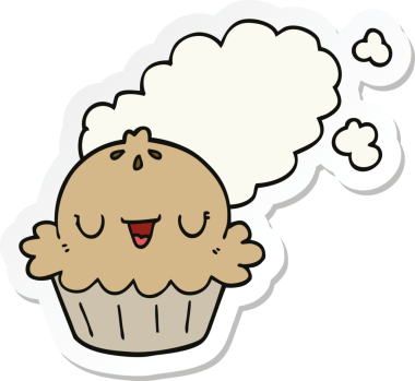 Bir insan tarafından çizilmiş şirin bir karikatür pastasının etiketi.