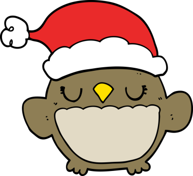 Bir insan tarafından çizilmiş şirin Noel baykuşu.