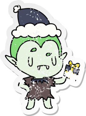 Bir insan tarafından çizilmiş kawaii vampirinin sıkıntılı Noel çıkartması.