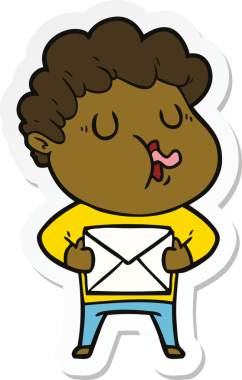 Bir insan tarafından çizilmiş şarkı söyleyen bir çizgi film karakterinin çıkartması.