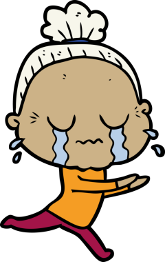 Bir insan tarafından çizilmiş ağlayan yaşlı kadın çizgi filmi.