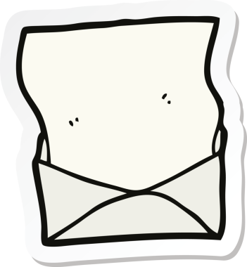 Bir insan tarafından çizilmiş karikatür mektubu ve zarfın etiketi.