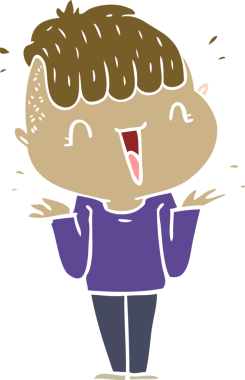 Düz renkli çizgi film. Mutlu çocuk bir insan tarafından çizilmiş.