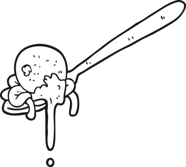 Bir insan tarafından çizilmiş siyah beyaz köfte ve spagetti.