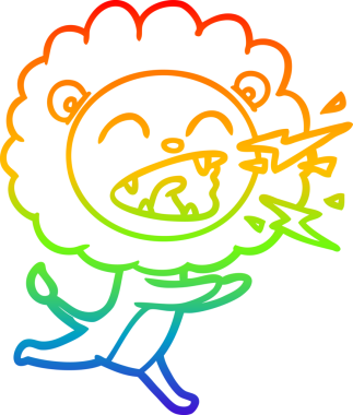 Gökkuşağı gradyan çizgi çizimi bir insan tarafından çizilmiş koşu aslanı