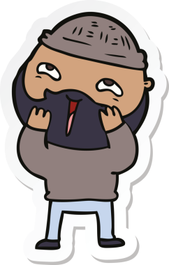 Bir insan tarafından çizilmiş mutlu sakallı bir adamın çıkartması.