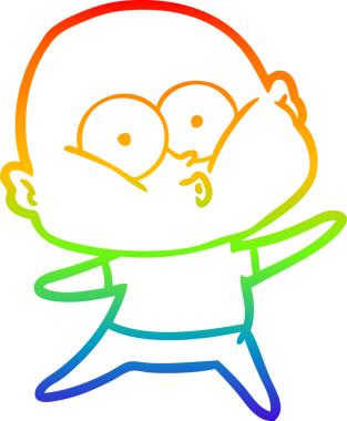 Gökkuşağı gradyan çizgi çizimi bir insan tarafından çizilmiş kel bir adamın çizimi