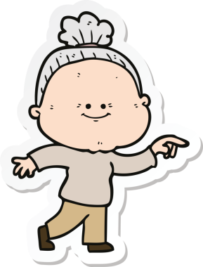 Bir insan tarafından çizilmiş mutlu yaşlı bir kadının çıkartması.