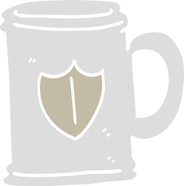 Bir insan tarafından çizilmiş düz renkli çizgi film tankardı