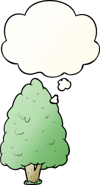 Düşünce baloncuğu ve bir insan tarafından çizilmiş düz eğimli çizgi film uzun ağaç